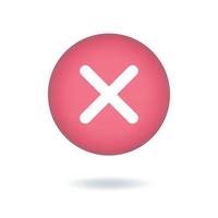 Vector illustration. Cancel 3d cross mark icon,  decline or  egative sign, realistic red cross button isolated on white background.