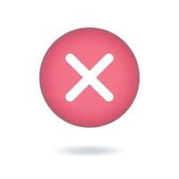 Vector illustration. Cancel 3d cross mark icon,  decline or  egative sign, realistic red cross button isolated on white background.