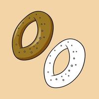 un conjunto de imágenes, un bagel redondo grande con una amapola, una ilustración vectorial en estilo de dibujos animados sobre un fondo de color vector