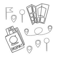 Monochrome picture, for a tourist collection, documents and labels for a map, vector illustration in cartoon style on a white background