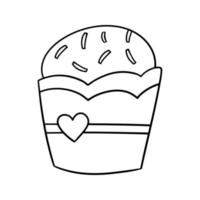 Monochrome picture, Delicious chocolate cupcakes with sugar cubes, vector illustration in cartoon style on a white background