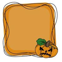 Angry pumpkin, bright square frame from Halloween, copy space, vector illustration in cartoon style