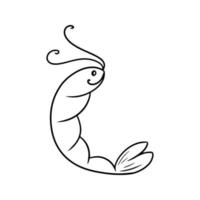 Monochrome picture, Sea life, cute shrimp with a smile, vector illustration in cartoon style on a white background