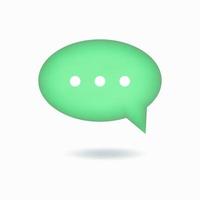 Vector illustration. 3d social media notification, speech bubble with three white dots. Oval green button isolated on white background.