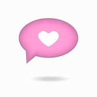 ilustración vectorial 3d como icono con corazón, notificación de redes sociales, burbuja de voz. botón rosa ovalado aislado sobre fondo blanco. vector