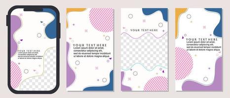 set of social media story background templates with colorful curved elements. trendy style post vector