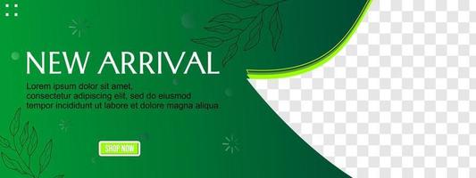 new arrival banner for social media cover. natural theme green color design vector