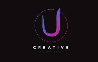 Creative Colorful U Brush Letter Logo Design. Artistic Handwritten Letters Logo Concept. vector