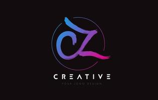 Creative Colorful CZ Brush Letter Logo Design. Artistic Handwritten Letters Logo Concept. vector