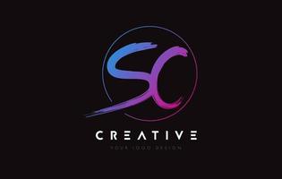 Creative Colorful SC Brush Letter Logo Design. Artistic Handwritten Letters Logo Concept. vector