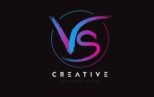 Creative Colorful VS Brush Letter Logo Design. Artistic Handwritten Letters Logo Concept. vector