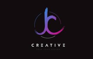 Creative Colorful JC Brush Letter Logo Design. Artistic Handwritten Letters Logo Concept. vector