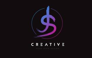 Creative Colorful JS Brush Letter Logo Design. Artistic Handwritten Letters Logo Concept. vector