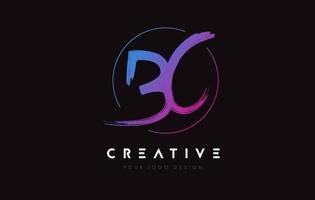 Creative Colorful BC Brush Letter Logo Design. Artistic Handwritten Letters Logo Concept. vector