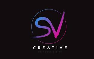 Creative Colorful SV Brush Letter Logo Design. Artistic Handwritten Letters Logo Concept. vector