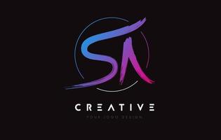 Creative Colorful SA Brush Letter Logo Design. Artistic Handwritten Letters Logo Concept. vector