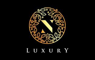 Golden N Letter Logo Luxury.Beauty Cosmetics Logo vector