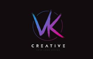 Creative Colorful VK Brush Letter Logo Design. Artistic Handwritten Letters Logo Concept. vector