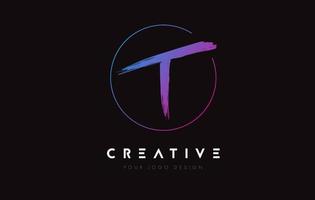 Creative Colorful T Brush Letter Logo Design. Artistic Handwritten Letters Logo Concept. vector