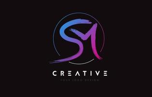 Creative Colorful SM Brush Letter Logo Design. Artistic Handwritten Letters Logo Concept. vector