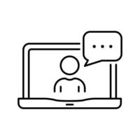 Video Conference on Laptop Line Icon. Online Web Business Chat on Computer Linear Pictogram. Virtual Communication Meeting Work from Home Outline Icon. Editable Stroke. Isolated Vector Illustration