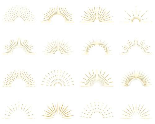 Sun Burst Light Half Line Icon. Starburst Semicircle Sunshine Sparkle Retro Linear Pictogram. Radial Half Sunrise Ray Outline Icon. Sunburst Shine Decorative Element. Isolated Vector Illustration.