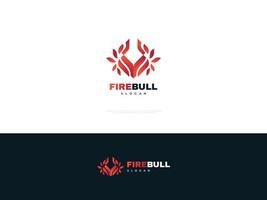 Fire Bull Logo Design. Geometric Bull Head Logo with Burning Concept. Red Bull Head Icon or Symbol vector