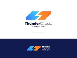 Thunder Cloud Logo Design with Negative Space Concept. Thunderstorm Logo or Icon. Suitable for Technology, Protection, Software and Application Logos vector