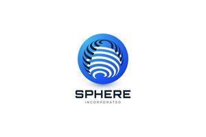 Blue Sphere Logo with Line Style Concept. Striped World Logo or Icon, Suitable for Telecommunication, Computer and Technology Logos vector