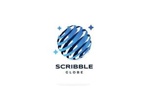 Blue Scribble Global Logo Design. Suitable for Global Company, World Technology, Media and Public Agencies. Globe Icon with Stars vector