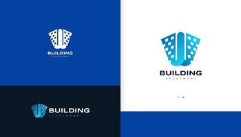 logotipo w inicial con concepto de forma de construcción. diseño de logotipo de letra azul w, adecuado para logotipos de negocios inmobiliarios, hoteles, complejos turísticos o apartamentos vector