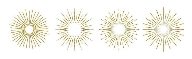 Sunburst set gold glitter style isolated on white background vector