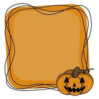 Funny pumpkin, bright square Halloween frame, copy space, vector illustration in cartoon style