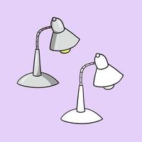 A set of pictures, a light table lamp for students and schoolchildren, a vector illustration in cartoon style on a colored background