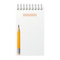 Notebook template on rings with a pencil. Vertical blank sheet with lines, place for date. Vector illustration