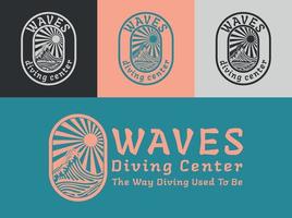 waves water with sun diving center and surfing club aqua vector