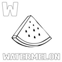 Watermelon coloring page. Coloring and learning to recognize the letter w in vector EPS10 format. Editable