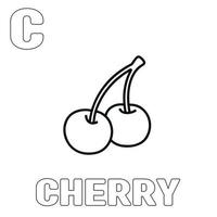 Cherry fruit coloring page. Coloring and learning to recognize the letter C in vector EPS10 format. Editable