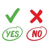 Yes or No button selection vector illustration. Suitable for graphic information or tips advice elements. Check mark and cross mark icon. editable