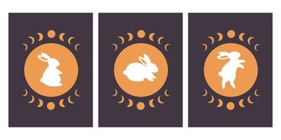 Cute rabbit with astrology and esoteric elements. Magician bunny. Year of the Rabbit 2023 vector