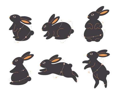 Cute rabbit character in different poses. Magic animal. Year of the Rabbit. Mid autumn festival. New year 2023.