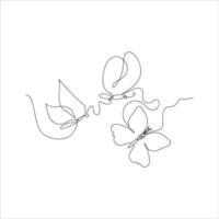 Cute butterfly, pattern brush. Drawn by one line. Minimalist art. Vector illustration.