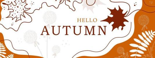 Hello Atumn concept. Web banner. Design template with text. Vector illustration for invite, cover, promo.