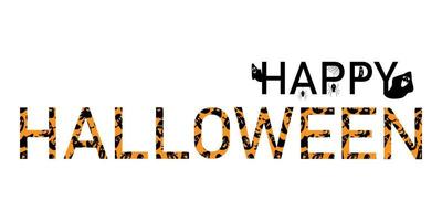 Happy Halloween concept. Inscription. Horizontal banner. Letters, spider, web, ghosts. Scary vector illustration.