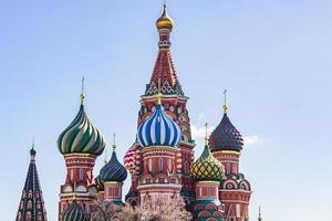 St Basil's cathedral on Red Square in Moscow. Domes the cathedral lit by the sun photo