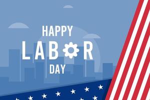 labor day greeting card with urban and american flag vector