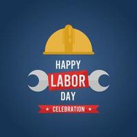 happy labor day poster with construction helmet and wrench suitable for social media posts, greeting cards, sales, marketing and more vector