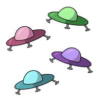 Spaceship, alien ship, set of colored vector illustration in cartoon style on white background