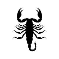 Poisonous black scorpion silhouette. Dangerous venomous arachnid with large claws and aggression vector tail spike