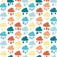 Sky background and colored clouds with drops. Stylish design with a flat poster, leaflets, postcards. Isolated object. Vector illustration. Children's illustration